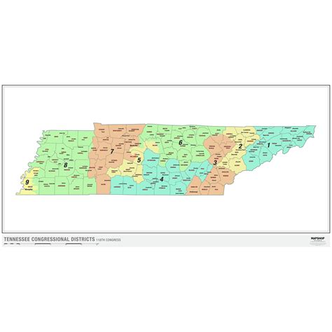 Tennessee 2022 Congressional Districts Wall Map By Mapshop The Map Shop