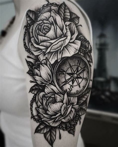 Arm Blackwork Flowers Shoulder Tattoo Slave To The Needle