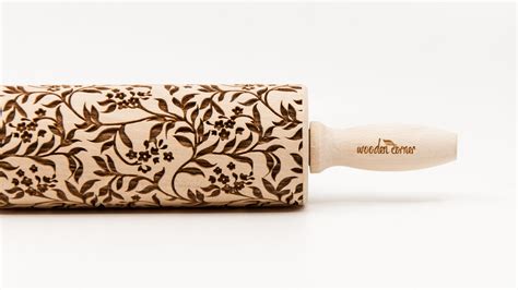 No R247 Spring Twigs Pattern Rolling Pin Engraved Rolling Rolling