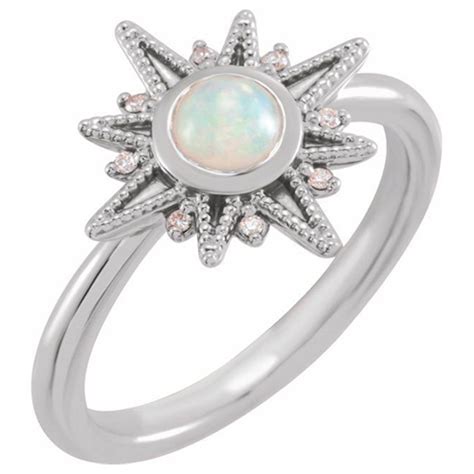 14K White Gold 1 4 Ct Opal And Diamond Celestial Ring JJ72141W