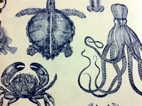 Oceania designed by thomas paul fabric 1.5 yards lobster octopus crab sea turtle. DSO102 Thomas Paul Sealife Lobster Crab Octopus Turtle ...
