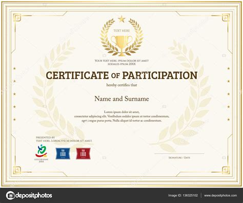 Certificado De Plantilla De Participación En El Tema De Oro Con