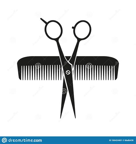 Comb And Scissors Crossed Vector Illustrtation Flat Design Stock