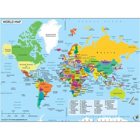 Carte Du Monde Avec Tous Les Pays 841 X 1189 Cm A0 Satiné Brillant