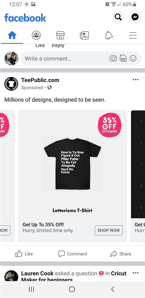 T Shirts Are Displayed On The Facebook Page And There Is Also An Ad