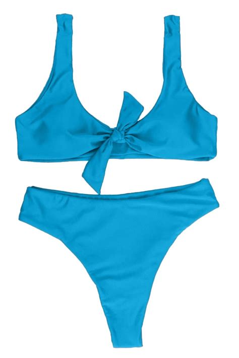 Qinsen Womens Tie Knot Front High Waist Thong Bandage 2pcs Bikini Sets Beachwear Beachwear Central