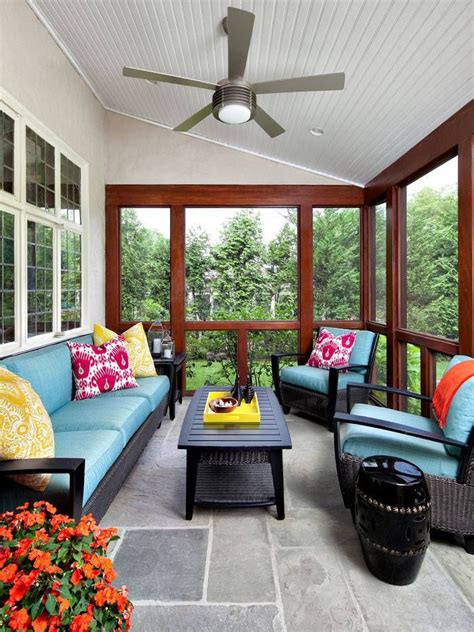 Black Porch Furniture Blue Cushions Red And Yellow Pillows With