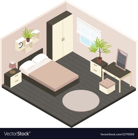 3d Isometric Bedroom Interior Royalty Free Vector Image