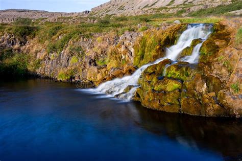 Iceland Waterfall Closeup View Of The Gods Cliff With Long Exposure