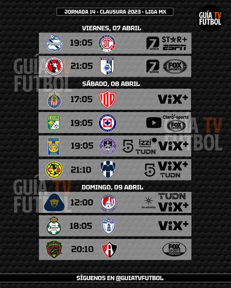 Jornada Liga MX Clausura Fútbol En Vivo México Guía TV Liga MX