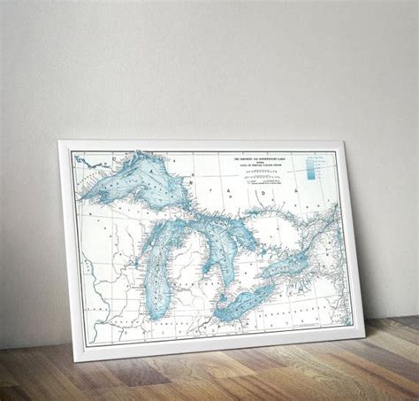 Map Art Great Lakes Map Minnnesota Wisconsin Illinois