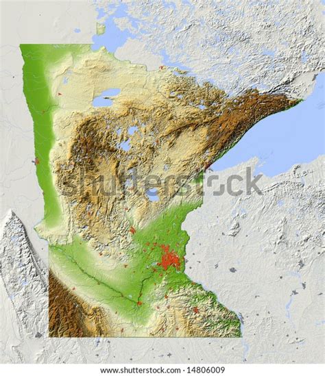Minnesota Shaded Relief Map Major Urban 스톡 일러스트 14806009
