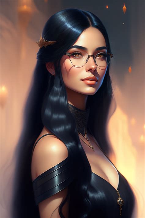 Lexica Girl With Long Straight Black Hair Fantasy Style Portrait Painting Glasses Rpg