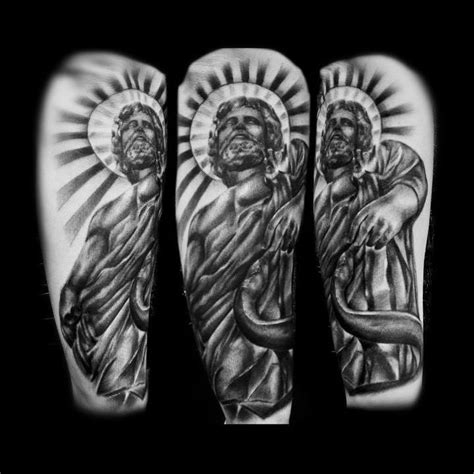 Black And Grey Asclepius Done By Jeremiah Beshears Portrait Tattoo Tattoos Black And Grey
