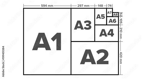 paper sizes vector a1 a2 a3 a4 a5 a6 a7 a8 paper sheet formats isolated illustration