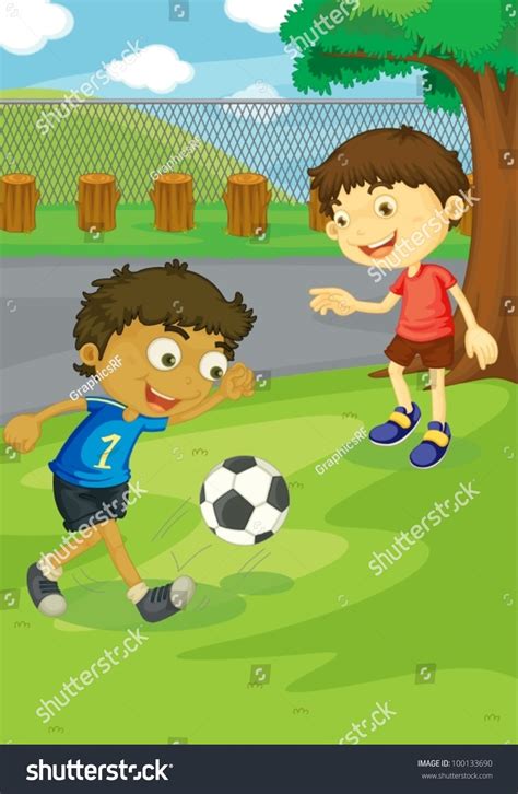 Kids Playing Soccer Park Stock Vector 100133690 Shutterstock