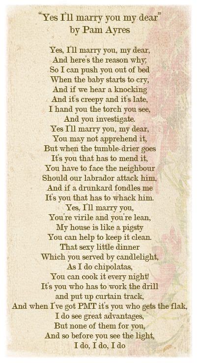 Yes Ill Marry You My Dear By Pam Ayres A Favourite Fun Loving Poem