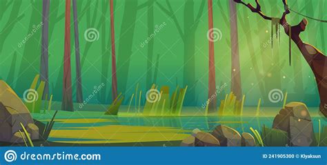 Cartoon Forest Pond Or Swamp Background Deep Wood Stock Vector Illustration Of Cartoon Game
