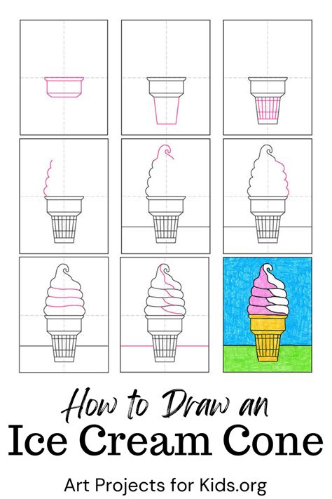 Easy How To Draw An Ice Cream Cone Tutorial Video And Ice Cream Cone