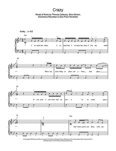 Gnarls Barkley Crazy Sheet Music Notes Download Printable Pdf Score
