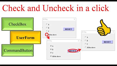 Excel Vba Check And Uncheck All Check Boxes With One Click Youtube