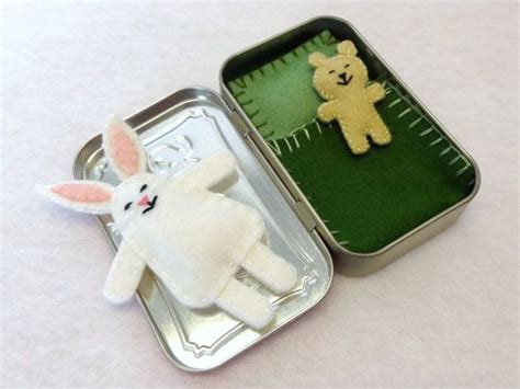 White Wee Bunny In Altoids Tin House With Green Bedding By