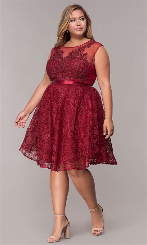 Short A Line Lace Plus Size Party Dress Promgirl