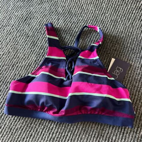 Jag Bikini Womens Medium Purple Striped Swimsuit Bathing Suit Swim Top