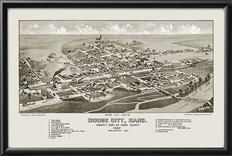 Restored Dodge City Kansas 1882 Map By Jj Stoner Vintage City Maps