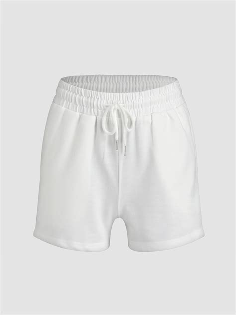 Solid Sporty Elasticated White Shorts