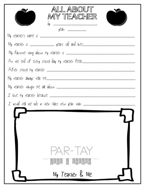 All About My Teacher Free Teacher Appreciation Printable Party Like