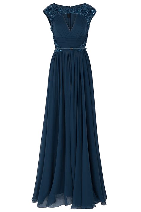 Lyst Elie Saab Chiffon Beaded Cap Sleeve Gown In Blue