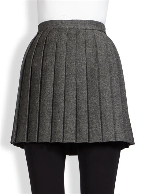 Saint Laurent Pleated Wool Mini Skirt In Gray Lyst