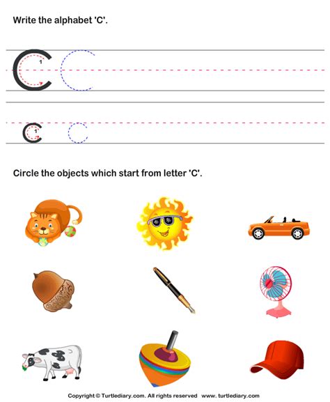 Some of the c words for kids are cat, camp, can, circle, circus, close, curtain, cinema, chair, cold, cool, cup, coffee, calendar, coconut, come, carry, crude, . Identify Words That Start With C Worksheet - Turtle Diary