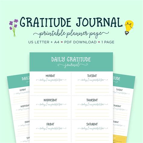 Gratitude Journal Printable Worksheet Happiness Planner