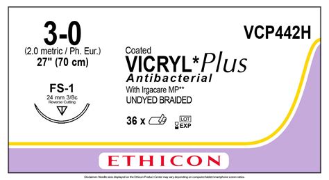 Ethicon Vcp442h Sutures Coated Vicryl Plus 3 0 24mm 38 Rc Fs 2