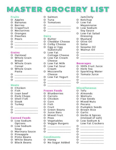 Grocery List Grocery List Printable Master Grocery List Etsy Master