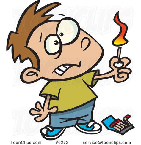 Cartoon Boy Playing With Matches 6273 By Ron Leishman