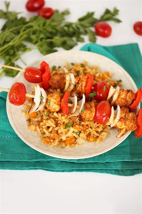 Spiced Chicken Kabobs Over Moroccan Celeriac Rice Inspiralized