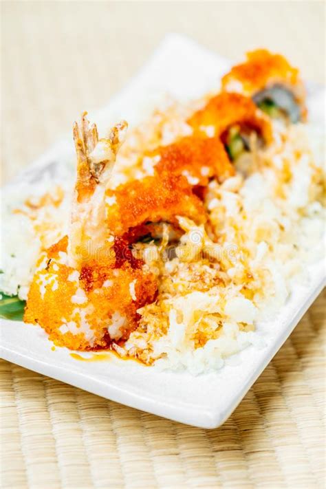 Fried Shrimp Or Prawn Tempura Sushi Stock Image Image Of Prawn