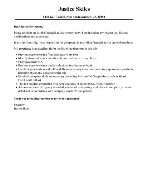 Financial Advisor Cover Letter Velvet Jobs