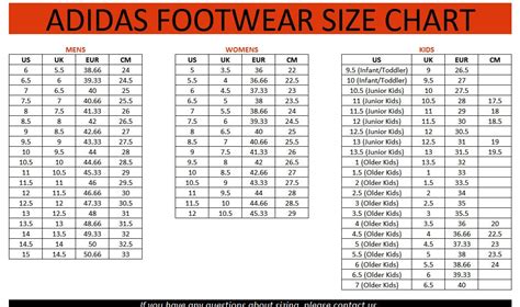 Adidas Shoe Size Chart Inches