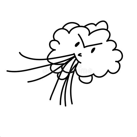 Grumpy Windy Cloud Doodle Vector Illustration Hand Drawing Wind Cloud