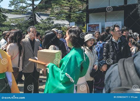 A Tourists At Kyoto Imperial Palace Daytime 8 April 2012 Editorial
