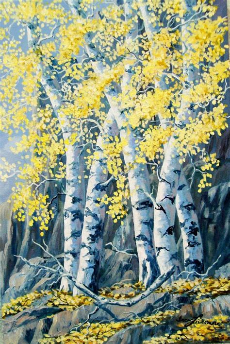 Autumn Aspen Realistic Landscape Original Oil Painting By Irene
