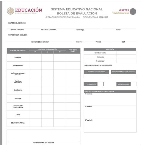 Supervision Escolar 068 Boleta De Evaluación 2019 2020 Educación Primaria