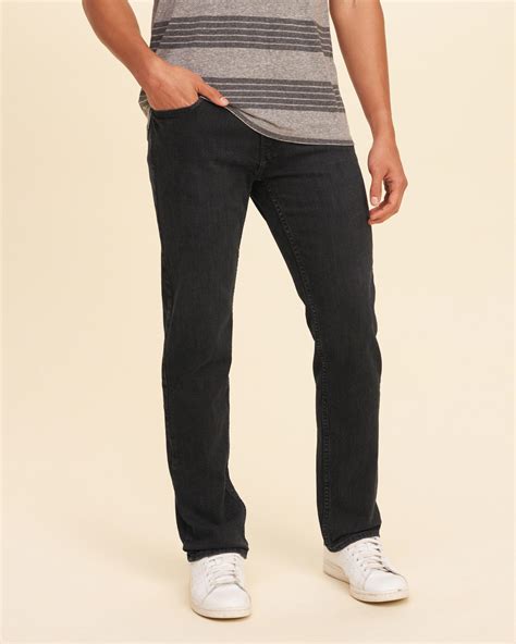 hollister slim straight jeans in black for men lyst