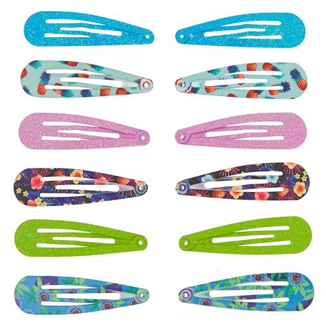 Tropical Glitter Snap Hair Clips 12 Pack Claires Us