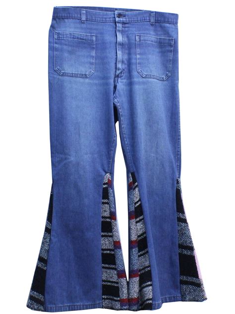 Vintage 70s Bellbottom Pants 70s No Label Mens Faded Blue Cotton