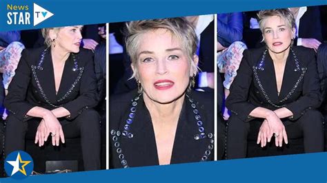 Sharon Stone Flaunts Her Enviable Figure In A Plunging Black Suit For Fashion Week Youtube